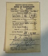 1967 Notice Of Selective Service Classification Card Fort Worth TX History Card picture