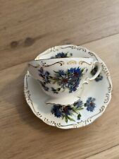Norcrest Blue Chicory Fine Bone China 6/879 Gold Demitasse Cup Saucer picture