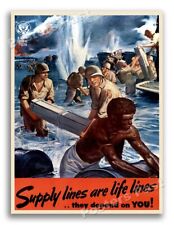 “Supply Lines are Life Lines” 1944 Vintage Style WW2 War Poster - 18x24 picture