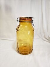 Canister Vintage Floral Cove 3 Liter Amber Glass Wire Bale Made In Italy picture