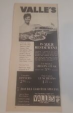 Valle's Is Your Restaurant 1970 Vintage Print Ad 5x13 picture