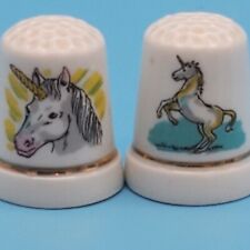 Porcelain Unicorn Thimble Pair Gold Trim picture