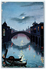 c1910 Boat in Moonlight Scene Venice Italy Antique Oilette Tuck Art Postcard picture