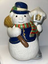 Christmas Ceramic Snowman Lidded Candy Dish Textured  7.5” picture