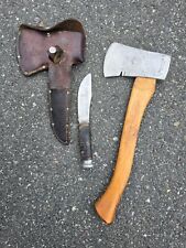 Vintage boy scout COLLINS  AXE/Hatchet, knife & leather sheath combo.. PLUMBS? picture