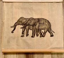 Vintage Authentic Thai Temple Charcoal Rubbing Rice Paper Art - Two Elephants picture