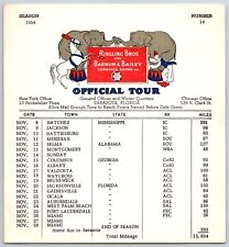 1954 Ringling Bros Barnum Bailey Circus Route Card Mongomery Gainesville picture