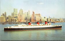 Vtg 1940s Cunard RMS Queen Mary Passenger Ship New York City Skyline Postcard picture