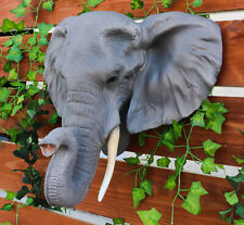 Large Majestic Safari Pachyderm Male Tusked Elephant Hanging Wall Decor Sculp... picture