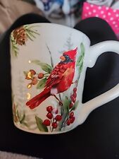 Maxcera Christmas Mug Red Cardinal Holly Berries Ceramic Coffee Or Tea picture