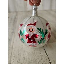 Vintage Poland Santa ball ornament glitter Xmas tree picture
