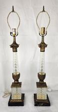Pair of Corinthian Column Hollywood Regency Brass Cut Crystal Marble Base Lamps picture