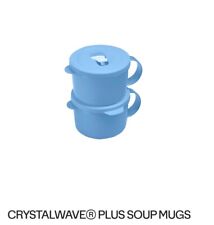 Tupperware Crystalwave Vented MICROWAVE Soup Mugs w/Handles ICE BLUE 