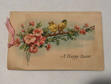 Vintage 1920's Yellow Birds & Magnolia Flowers Easter Greeting Card Ribbon Bound picture
