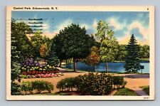 Schenectady NY New York Central Park Lake Linen Postcard picture