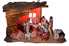 Christmas Nativity Set Rustic Manger Jesus Mary Joseph Realistic Faces Large 13