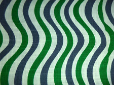 Vtg 70s Linen Blend Fabric Blue Green Op Art  Wavy Lines 41