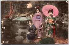 VINTAGE POSTCARD GEISHA GIRLS SCENE IN JAPAN MAILED TO NEW YORK USA c. 1910s picture