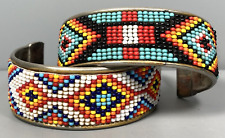 Vintage Native American Style Seed Beaded Panel Cuff Bracelets (2) picture