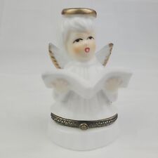 Vintage Porcelain Hinged Trinket Box Angel Singing Reading Book  picture