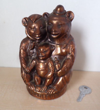 VTG The Three Bears Bank Cast Metal Antique Copper Finish w cover & key 1955 8in picture
