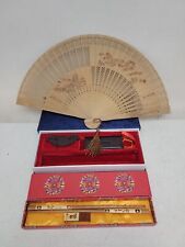 Beautiful Intricate Chinese Wooden Folding Fan and Chopsticks picture