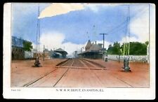 EVANSTON Illinois Postcard 1908 NWRR Depot Train Station picture