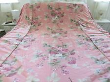 Vintage CABBAGE ROSES on PINK Cotton Bedspread So Cottage Chic Barkcloth Look picture