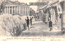 1905 Clearing Snow from Store Fronts after Blizzard Spring St Newton NJ postcard picture