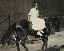 Vtg RPPC Young Woman Horseback Riding Horse Animal Farm Barn picture
