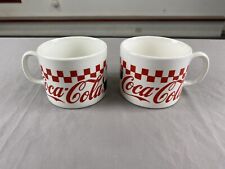 Set Of 2 Vintage Gibson Coca Cola Checkered Logo Soup/coffee Mugs 1996 4” Dia picture