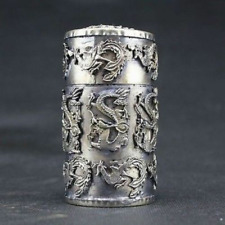 China Handwork Old Silver Dragon Phoenix Toothpick BoxN picture