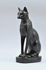 Statue of Egyptian goddess Bastet cat with scarab large heavy stone made in Egy picture