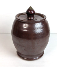 ceramic pottery studio art lidded brown jar signed JH 5.5