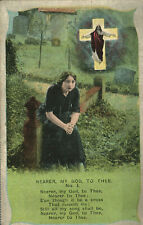 Postcard Nearer My God To Thee Woman Praying Cross Religious Posted 1920 picture
