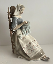 RARE Retired Large Lladro The Embroiderer Lady Sewing in Chair #4865 Excellent picture