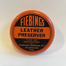Vintage Fiebings Leather Preserver In Orange Plastic Disc Container picture