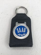 Used SAAB Vintage Black Leather Keychain Fob With Coin Pocket picture