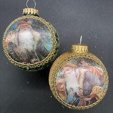 2 Vtg Christmas Krebs Santa On Silk 1897 & 1900 Dated 1995 & 1994 Ornaments Box picture