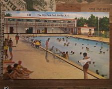 colorized linen postcard of the city park pool, shelby N.C. 1940 picture