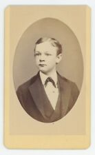 Antique CDV Circa 1870s  Handsome Young Boy in Dapper Suit & Tie New York, NY picture
