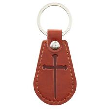 Faux Leather Key Tag Cross of Nails Christmas Present 2.5