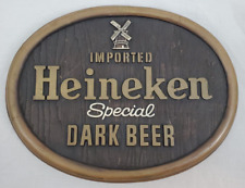 VINTAGE ~ Imported Heineken Special Dark Beer ~ Bar Sign Faux Wood ~ c.1983 picture