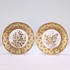 Derby Porcelain Aesthetic Period Gilt & Enameled Botanical Cabinet Plate Pair PC picture