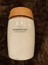 Starbucks Coffee 2009 Ceramic Canister White Bamboo Lid Jar 48oz picture