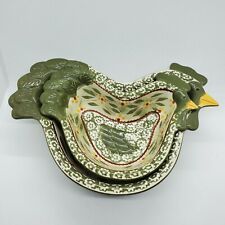 Set of 2 Temptations Old World Green Nested Chicken/Rooster Bowls 0.5 & 1 Quart picture