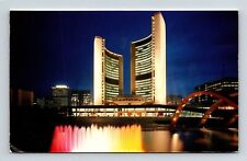 Toronto Ontario Canada City Hall Scenic Night View Chrome Cancel WOB Postcard picture