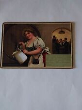 Very Unique Vintage Photo Card Tavern Maid/Drinker With Cutout picture
