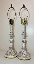Pair of Antique Sevres Hand Painted French Porcelain Candlestick Table Lamps picture
