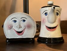 Salt & Pepper Shakers By Clay Art Anthropomorphic Toaster & Coffee Pot Unused picture